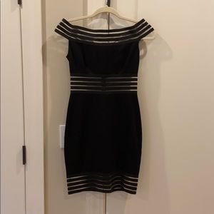Black Off the Shoulder Mini Dress with Mesh